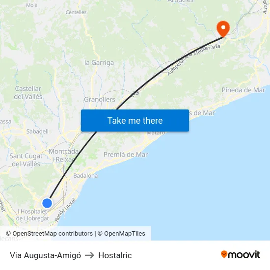 Via Augusta-Amigó to Hostalric map