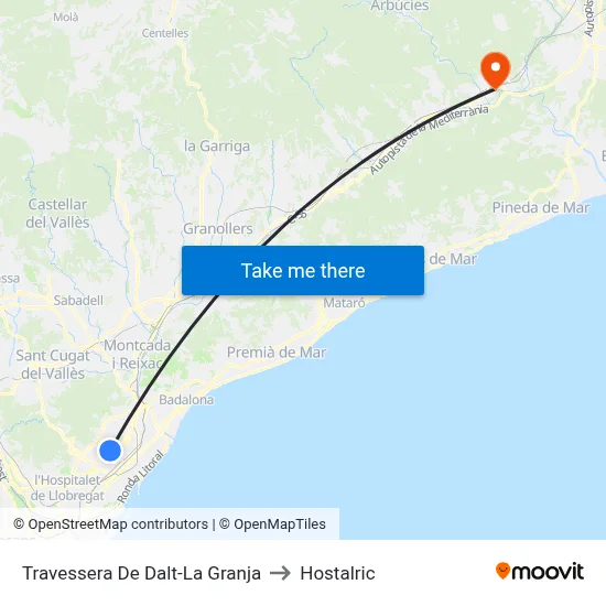 Travessera De Dalt-La Granja to Hostalric map