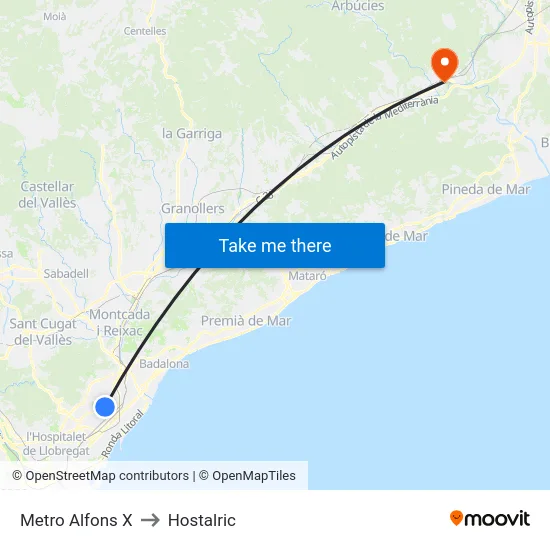 Metro Alfons X to Hostalric map