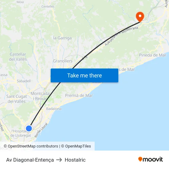 Av Diagonal-Entença to Hostalric map