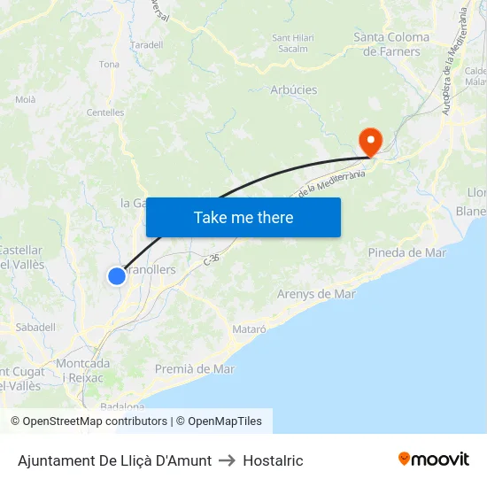 Ajuntament De Lliçà D'Amunt to Hostalric map