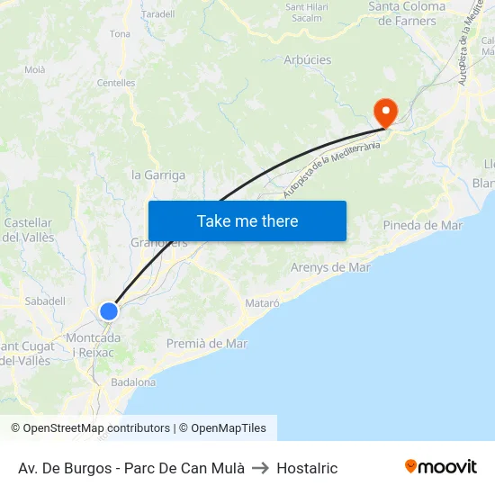 Av. De Burgos - Parc De Can Mulà to Hostalric map