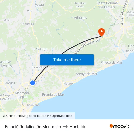 Estació Rodalies De Montmeló to Hostalric map