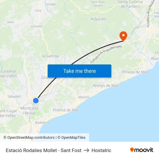Estació Rodalies Mollet - Sant Fost to Hostalric map