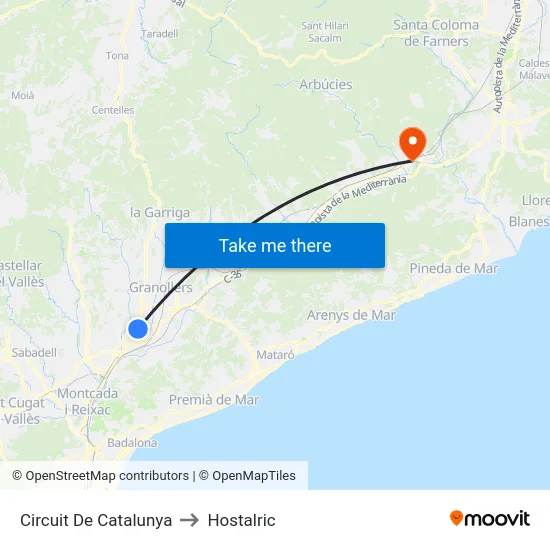 Circuit De Catalunya to Hostalric map