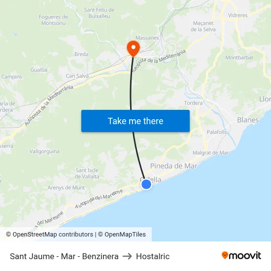 Sant Jaume - Mar - Benzinera to Hostalric map