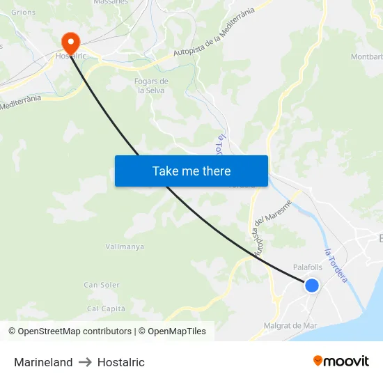 Marineland to Hostalric map