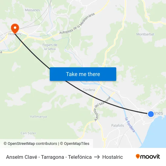 Anselm Clavé - Tarragona - Telefónica to Hostalric map