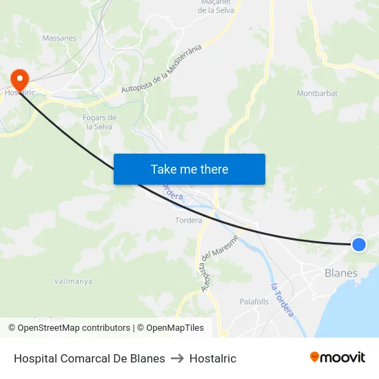 Hospital Comarcal De Blanes to Hostalric map