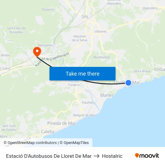 Estació D'Autobusos De Lloret De Mar to Hostalric map