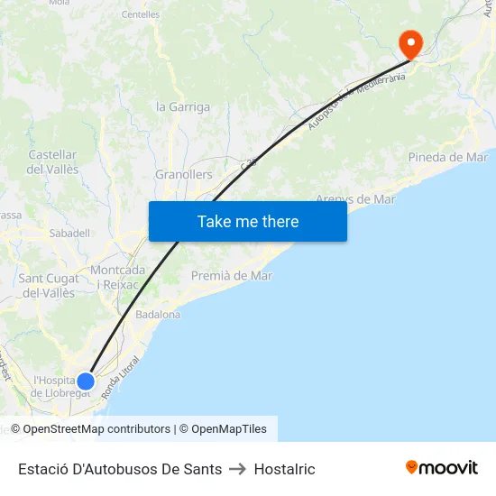 Estació D'Autobusos De Sants to Hostalric map