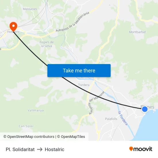 Pl. Solidaritat to Hostalric map