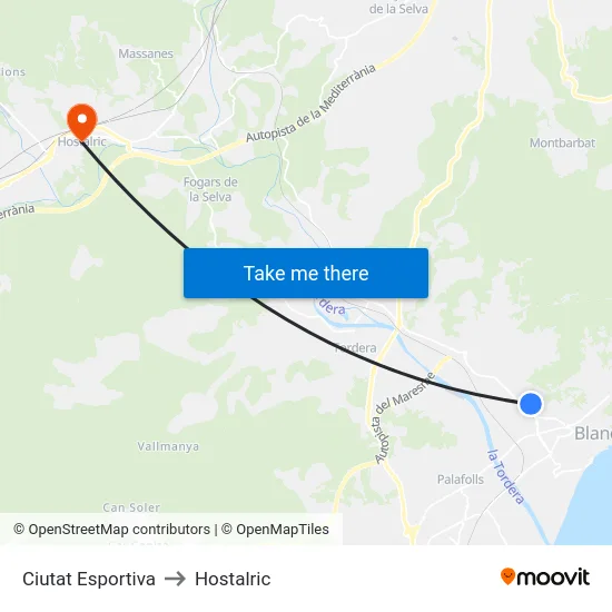 Ciutat Esportiva to Hostalric map