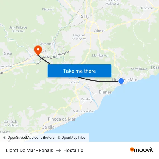 Lloret De Mar - Fenals to Hostalric map