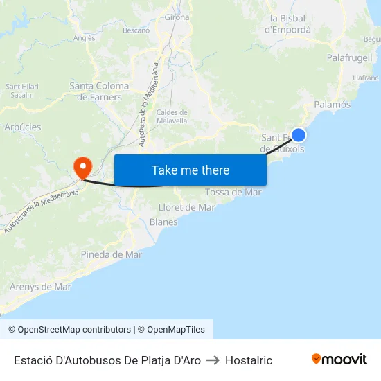 Estació D'Autobusos De Platja D'Aro to Hostalric map