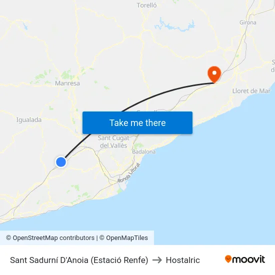 Sant Sadurní D'Anoia (Estació Renfe) to Hostalric map