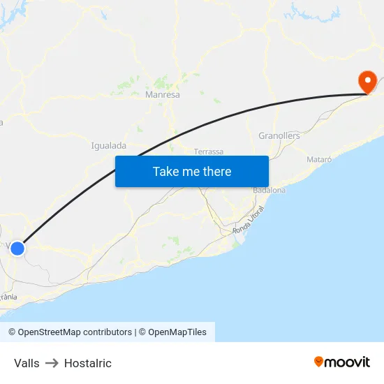 Valls to Hostalric map