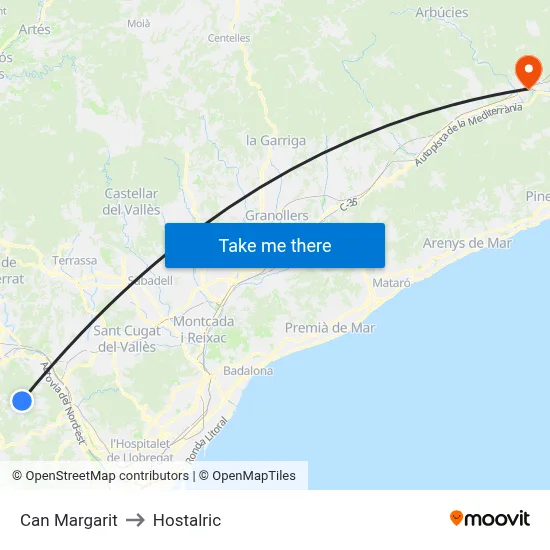 Can Margarit to Hostalric map
