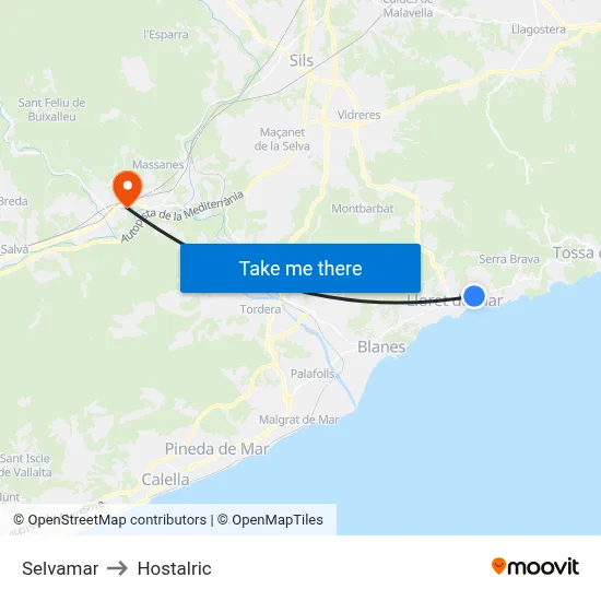 Selvamar to Hostalric map