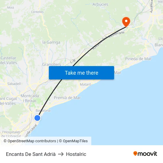 Encants De Sant Adrià to Hostalric map