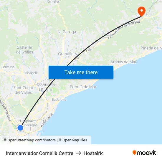 Intercanviador Cornellà Centre to Hostalric map