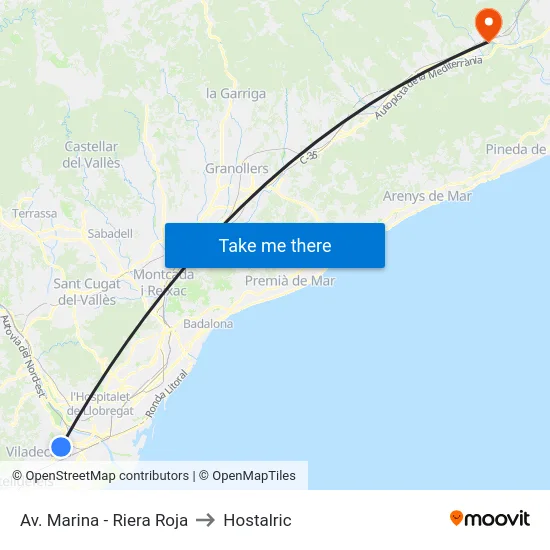 Av. Marina - Riera Roja to Hostalric map