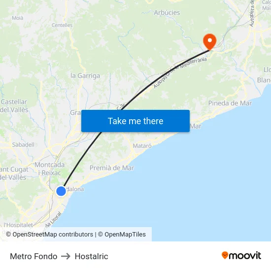 Metro Fondo to Hostalric map