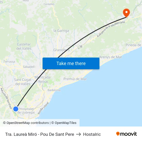 Tra. Laureà Miró - Pou De Sant Pere to Hostalric map