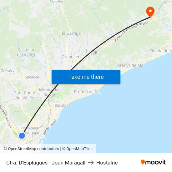 Ctra. D'Esplugues - Joan Maragall to Hostalric map