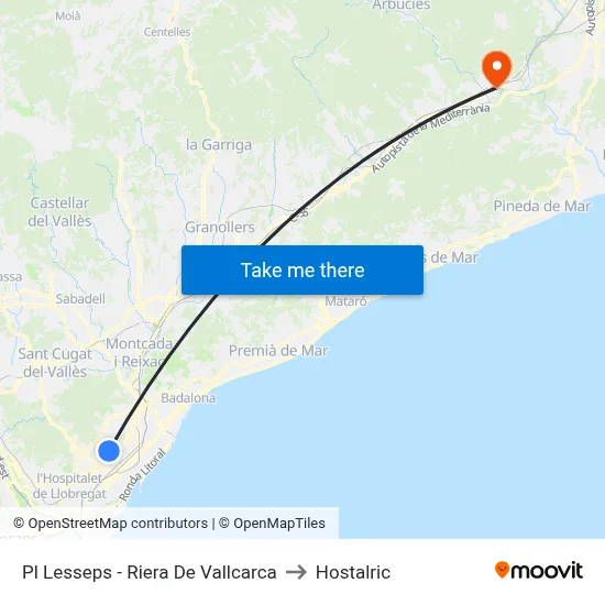 Pl Lesseps - Riera De Vallcarca to Hostalric map