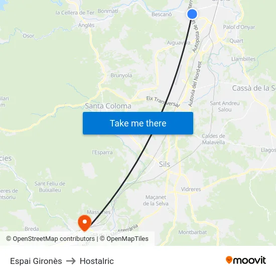 Espai Gironès to Hostalric map