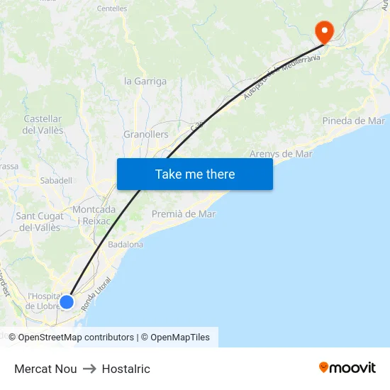 Mercat Nou to Hostalric map