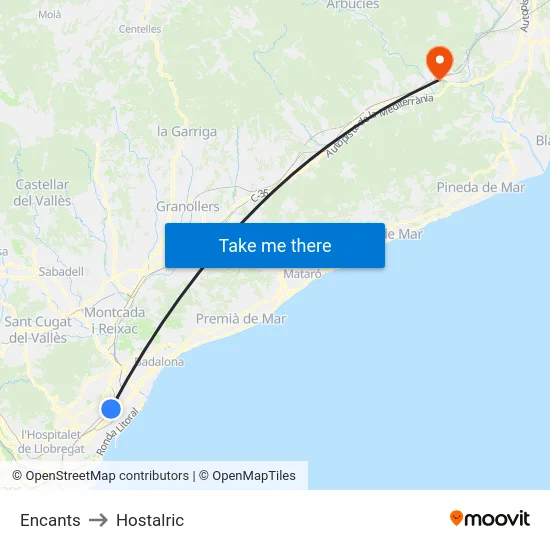 Encants to Hostalric map