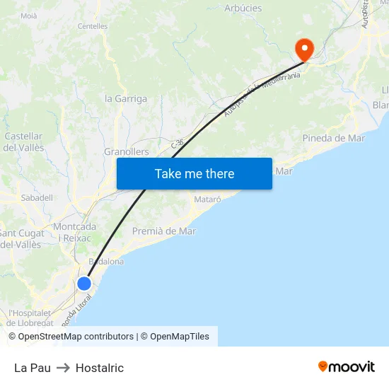 La Pau to Hostalric map