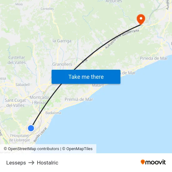 Lesseps to Hostalric map