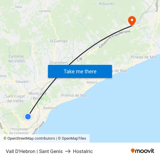 Vall D'Hebron | Sant Genís to Hostalric map