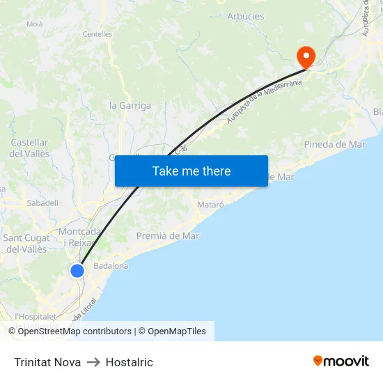 Trinitat Nova to Hostalric map
