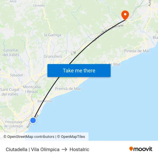 Ciutadella | Vila Olímpica to Hostalric map