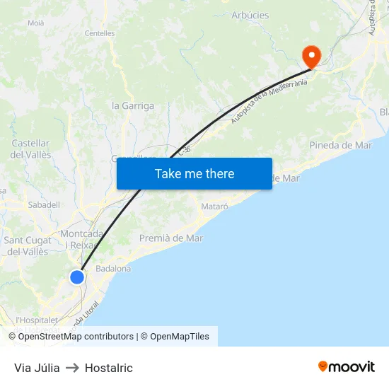 Via Júlia to Hostalric map