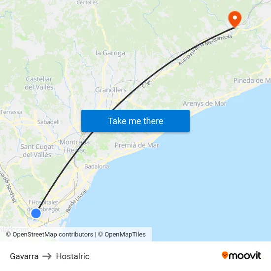 Gavarra to Hostalric map