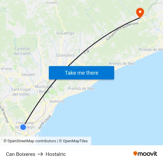 Can Boixeres to Hostalric map