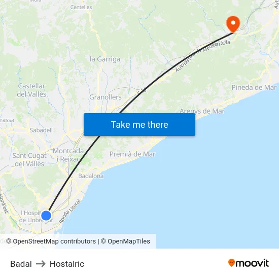 Badal to Hostalric map
