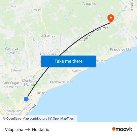 Vilapicina to Hostalric map