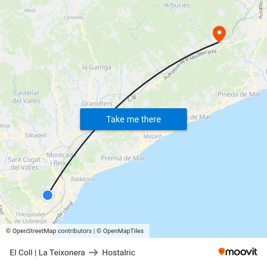 El Coll | La Teixonera to Hostalric map