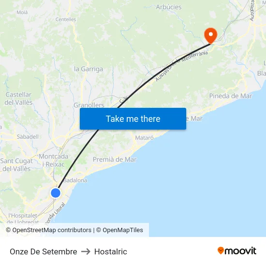 Onze De Setembre to Hostalric map