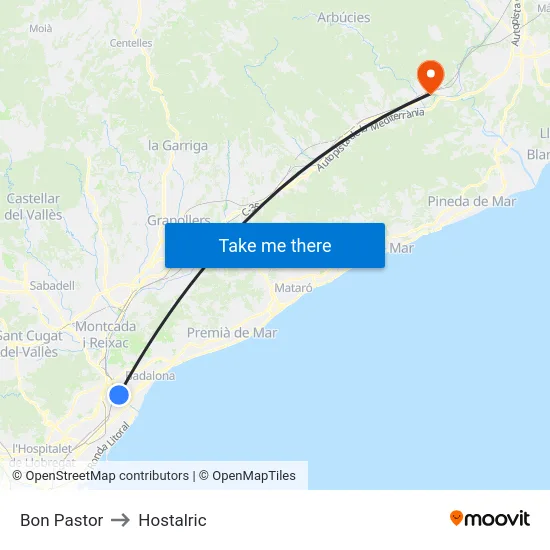 Bon Pastor to Hostalric map