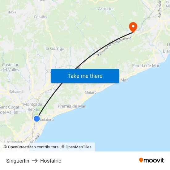 Singuerlín to Hostalric map