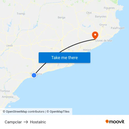 Campclar to Hostalric map