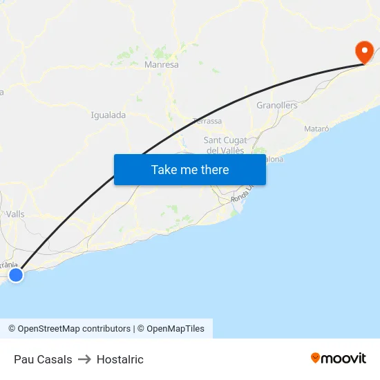 Pau Casals to Hostalric map