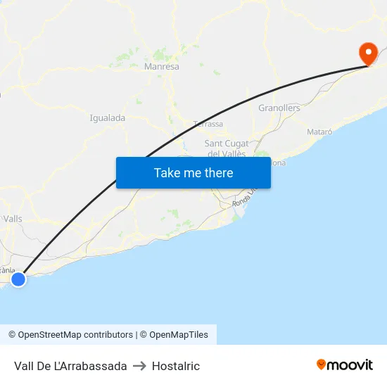 Vall De L'Arrabassada to Hostalric map